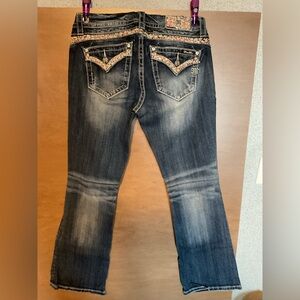 Miss Me Dark Blue Bootcut Jeans with Embroidered Pocket Trim